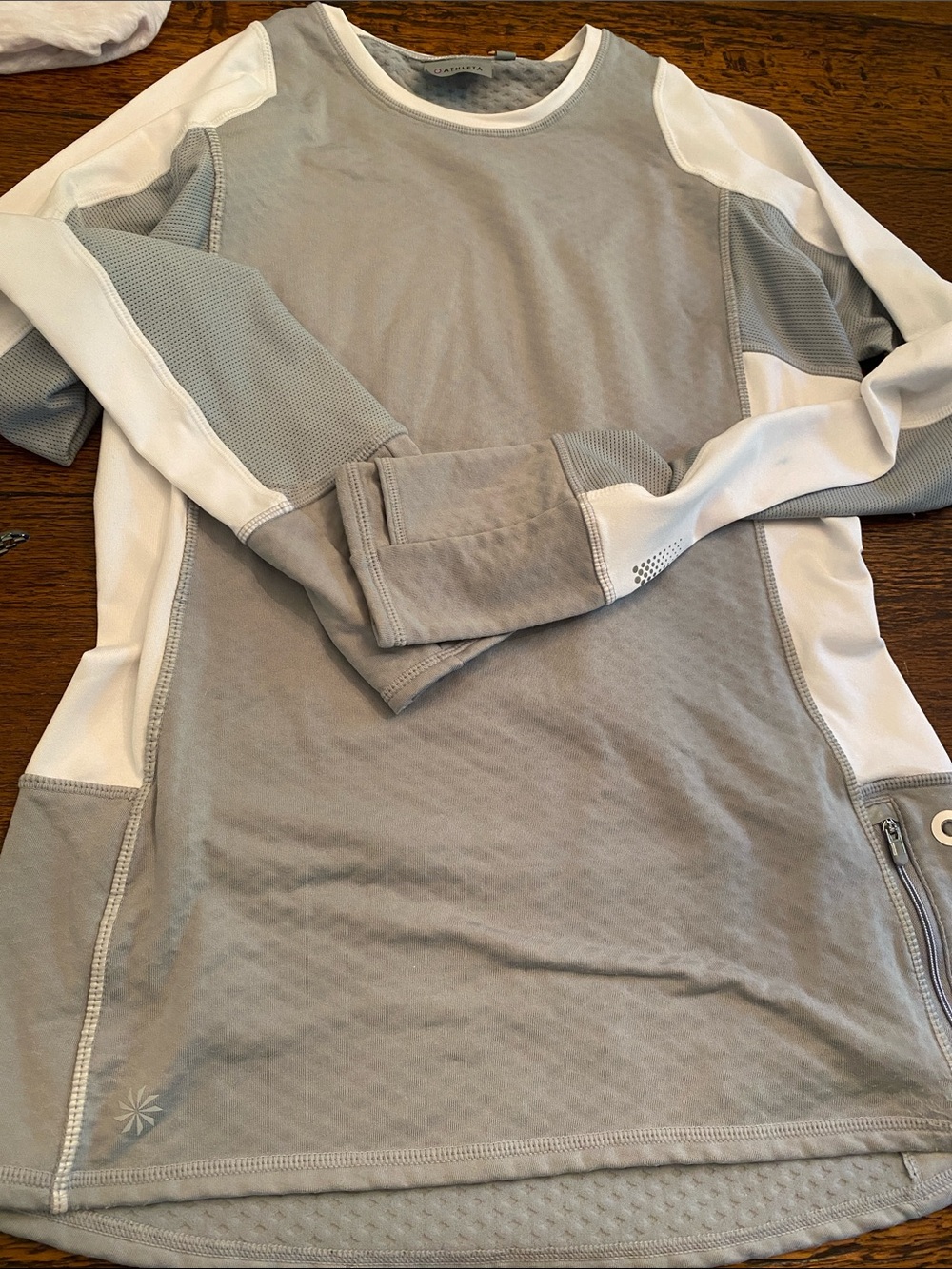 Light Gray and White Long Sleeve Athleta Athletic Top